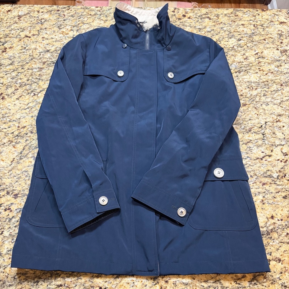 Nautica Womens Navy Blue Utility Jacket Plaid Lined Full Zip Coat Large ws